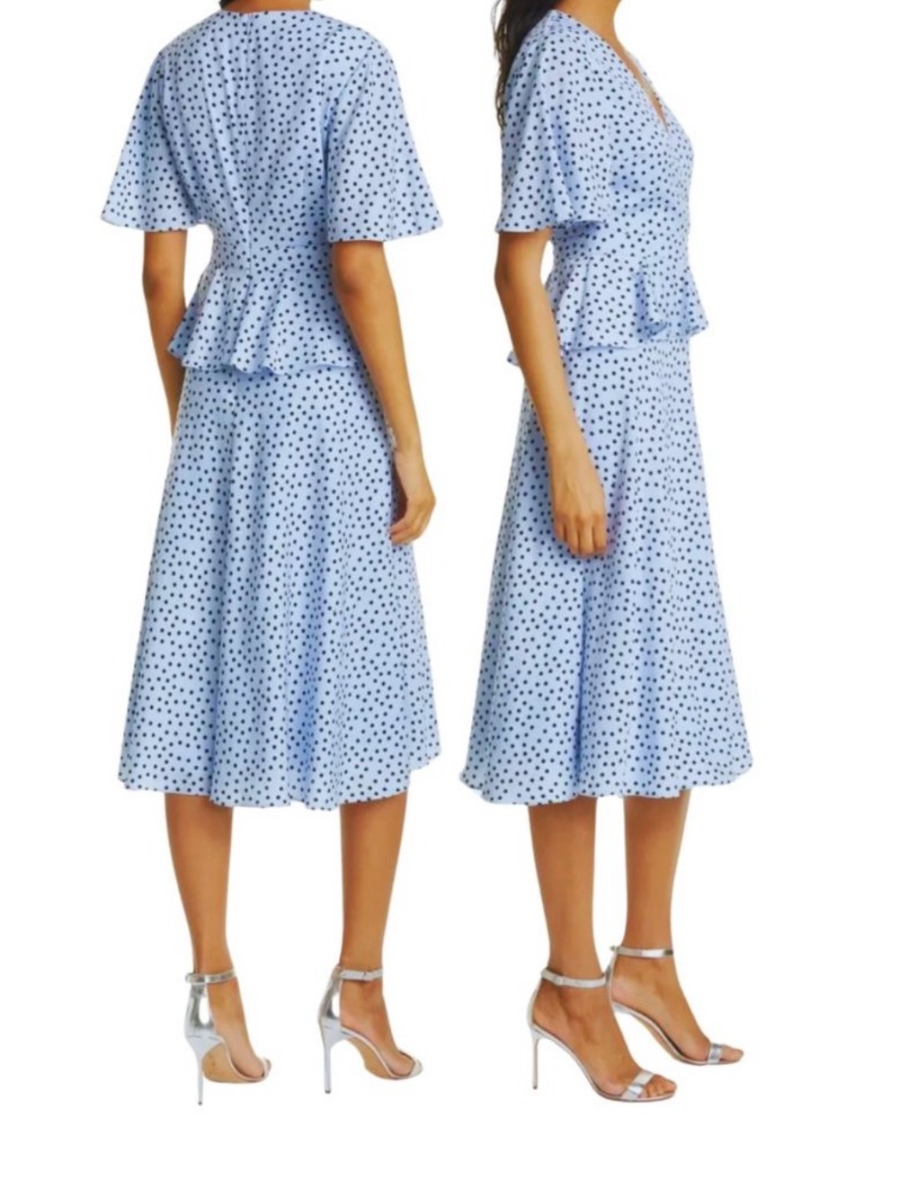 Ted Baker Light Blue Polka Dot Midi Dress
